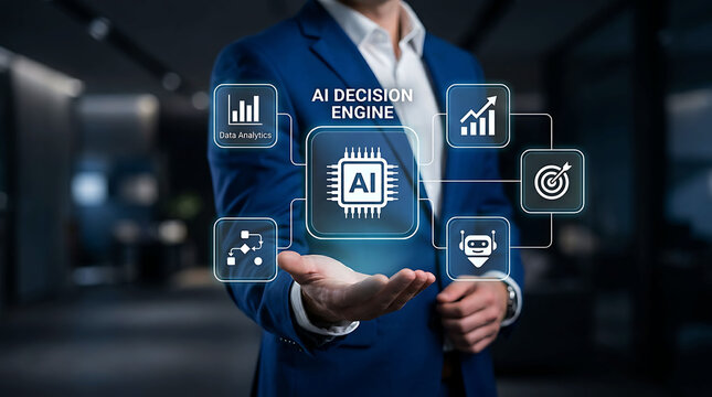 Ai decision engine interface with futuristic icons