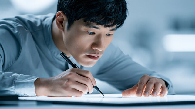 Technician using a tablet to review product specifications during quality inspection, digital quality control, tech-enhanced inspections