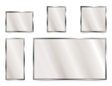 Set of blank silver frames for your design on transparent background