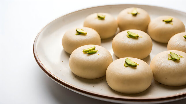 Delicious indian sweet peda served on a plate for durga puja festival celebration and traditional dessert food photography