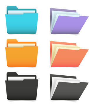 Colorful file folder icons for digital organization on transparent background