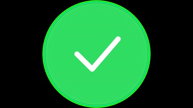 A green circular icon featuring a white checkmark symbol on a black background.