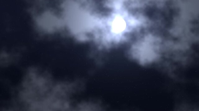 Moonlit clouds drifting at night seamless loop, full moon glowing behind soft cloud background