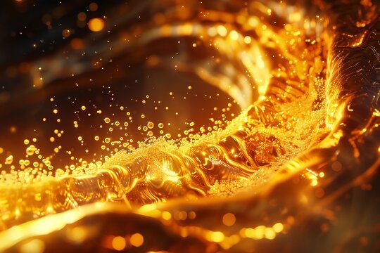 Cross section of human exocrine pancreatic acinar cell releasing digestive enzymes depicted dramatic jets of luminous liquid into canal gold amber tones cinematic science photography ultra high detail