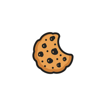 Round chocolate chip cookie with bite mark