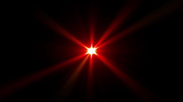 Lens flare effect. flash red lights, sun rays, spotlight, light bulb, glow red star optical flare motion overlays on black background.