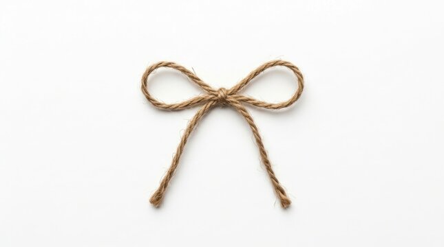 Simple rustic bow made of natural jute twine string isolated