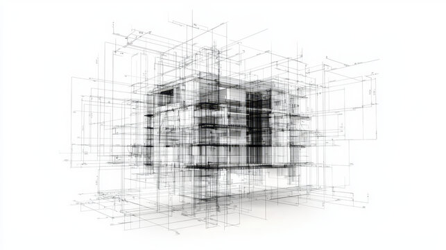 Architectural plan mockup showcasing complex design with intricate lines and measurements, representing modern architecture