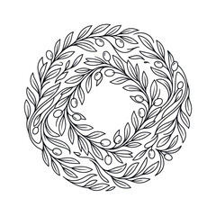 Obraz premium Botanical Wreath with Leaves and Berries, Hand-Drawn Style