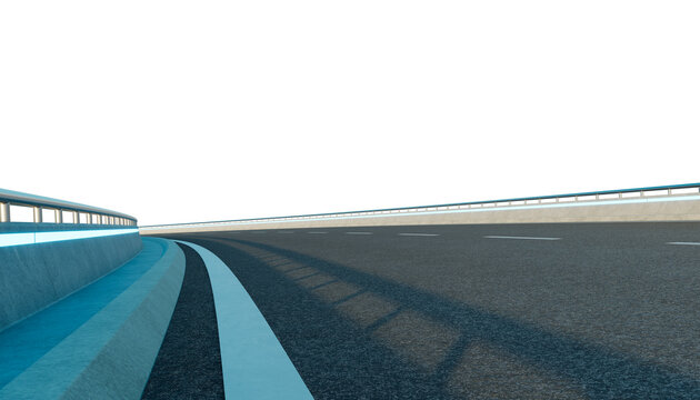 3d rendering Curved flyover road with modern guardrail on transparent background