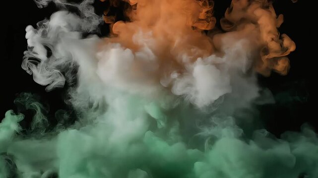 India flag colors in abstract smoke explosion on black background