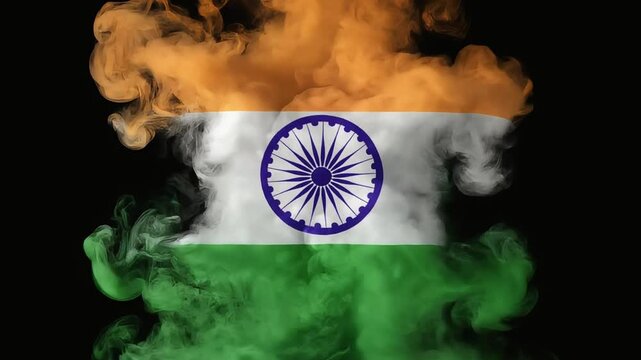 Cinematic india flag concept with vibrant smoke on black background