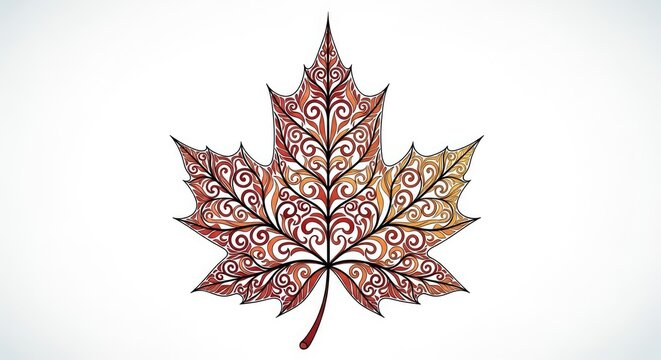Intricately patterned maple leaf with autumn color swirls.