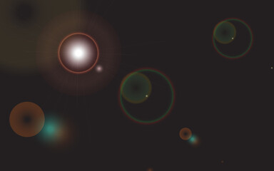 Fototapeta premium Dark background with bright lens flare and glowing light circles