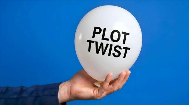 Plot Twist Concept with White Sphere Held by Hand Against Bright Blue Background, Creative Surprise and Unexpected Change Idea
