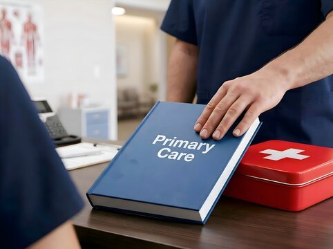 Primary Care Healthcare Concept with Primary Care Book and Medical Professional, General Practice, Patient Care and Health Services