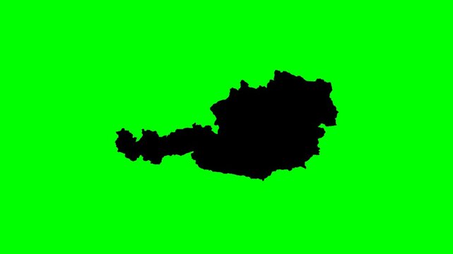 Geography europe cartography transformation black austria country map animation with progressive dark green fill effect
