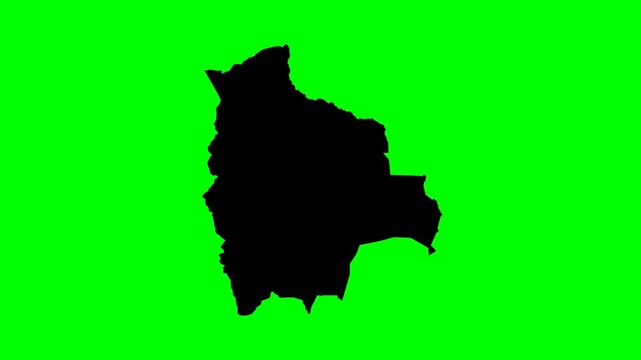Geography south america silhouette animated map progression of Bolivia with green to black fill transition