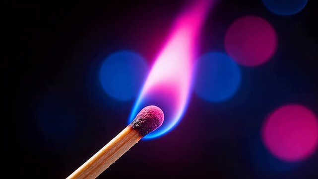 Burning matchstick with colorful flame