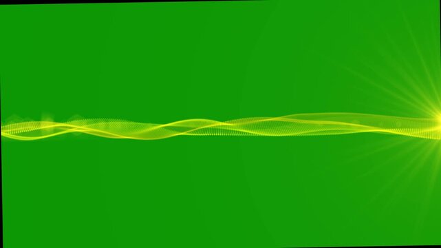 Yellow light wave animation on green background with glowing abstract lines, seamless loop visual for video editing, led displays, wallpapers and cinematic projects .4k