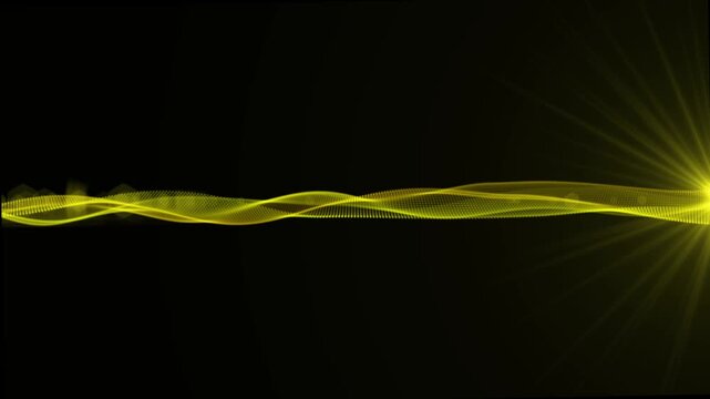 Yellow light wave animation on black background with glowing abstract lines, seamless loop visual for video editing, led displays, wallpapers and cinematic projects .4k