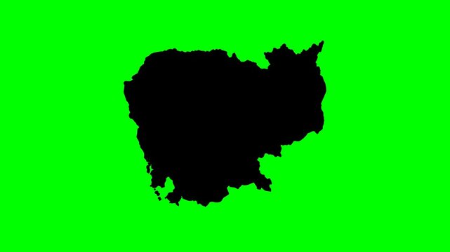 Geography silhouette video stock Asia country cambodia map transformation with green screen background over time