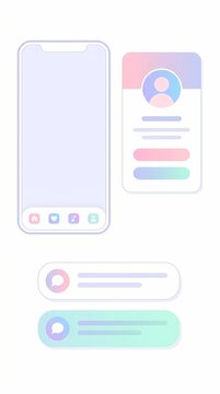 Smartphone interface mockup displays a sleek mobile design with profile login screens and messaging notification bubbles for modern digital application development projects.