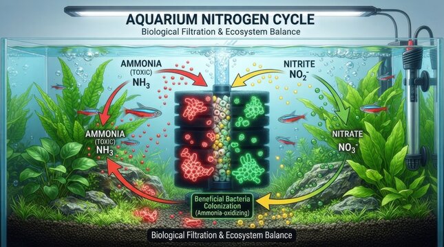 Aquarium Nitrogen Cycle Diagram With Biological Filtration