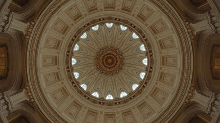 Obraz premium Domed ceiling radial symmetry ornate plasterwork classical architecture serene light