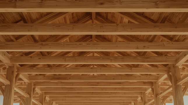 Symmetrical wooden beams timber ceiling wooden truss exposed rafters natural wood construction