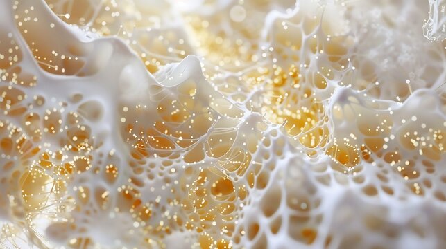 Human calcium absorbing enterocyte the duodenum calcium ions shown as white luminous points entering through calbindin protein channels cool white and soft gold palette clean medical science art