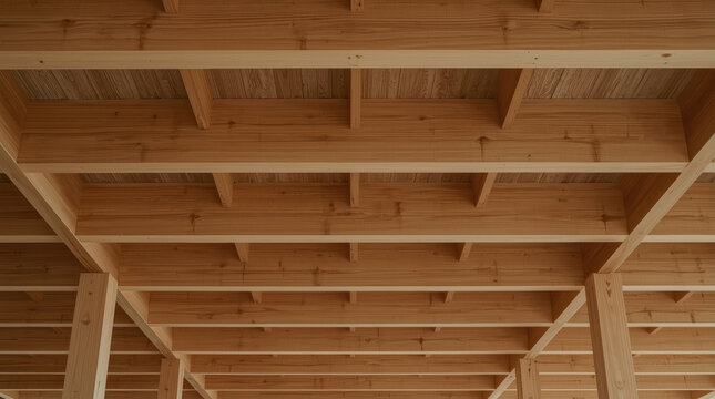 Wooden beam ceiling natural timber grid structure minimal interior architecture warm tones