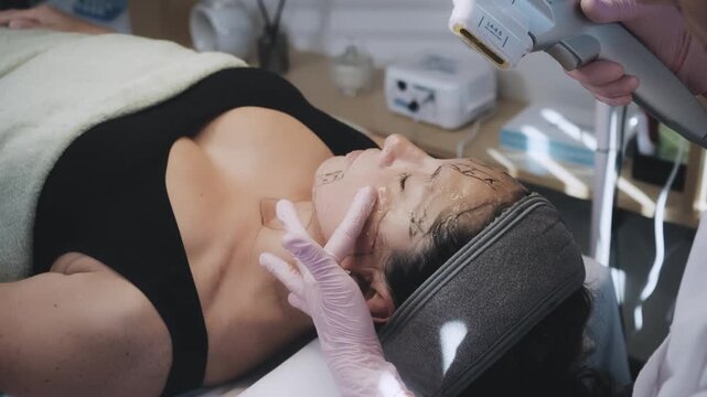 Technician Administering Non-invasive Facial Rejuvenation Therapy With Handheld Device