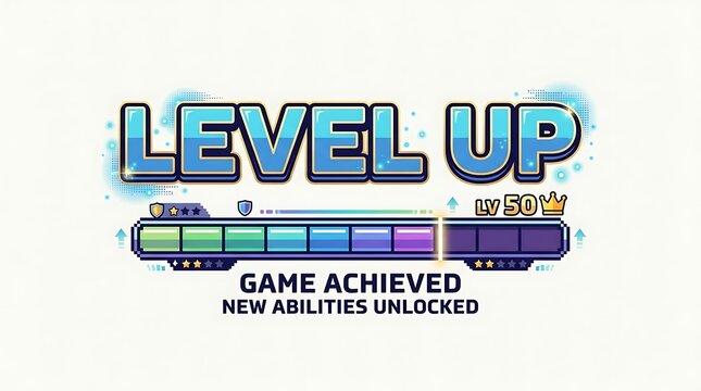 Level up message with progress bar for game interface