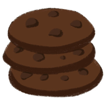 A delicious stack of three freshly baked chocolate cookies showcases their rich texture and tempting chocolate chips, inviting any dessert lover to indulge in a delightful treat that evokes