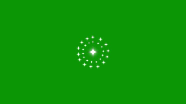 Twinkle star glitter sparkle animated white cartoon flat vector looping animation with alpha channel on green background, seamless twinkling stars effect for motion graphics, 4k