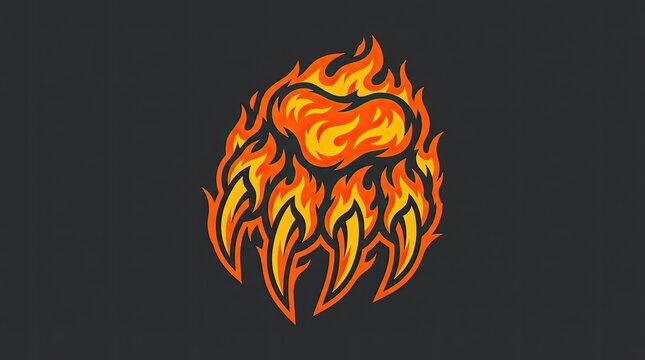 Burning animal claw print logo on dark background.