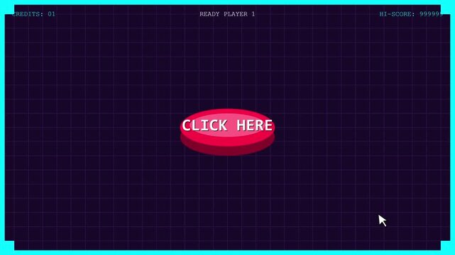 Red Click Here Button with Mouse Cursor Interaction on Dark Background.