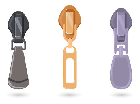 Colorful zipper icons set for fashion design on transparent background