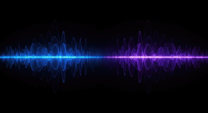 Abstract background image showing deep blue and purple sound waves vibrating and echoing profoundly across the dark space, ripple, wave, design