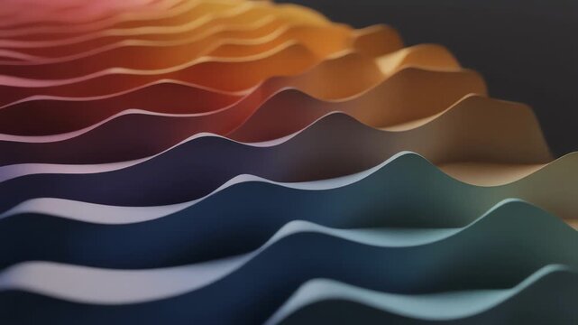 Dynamic abstract landscape of undulating colorful waves, reminiscent of an ethereal flow of light and organic energy in a captivating visual display