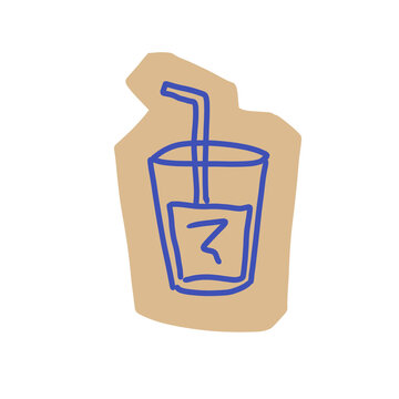 vector glass of water with straw with 2d sticker style