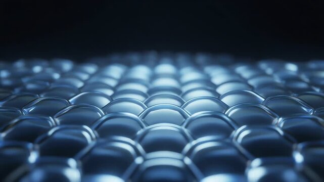 Cinematic Abstract Futuristic Blue Hexagon Grid Surface with Glow and Depth of Field Macro Background