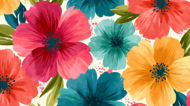 Vibrant watercolor floral pattern blooming colorful flowers