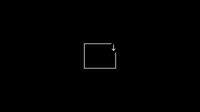 Download button icon appears as a thin white line drawing on a black background, representing the action of retrieving files or content from the internet to a local device in a digital environment.