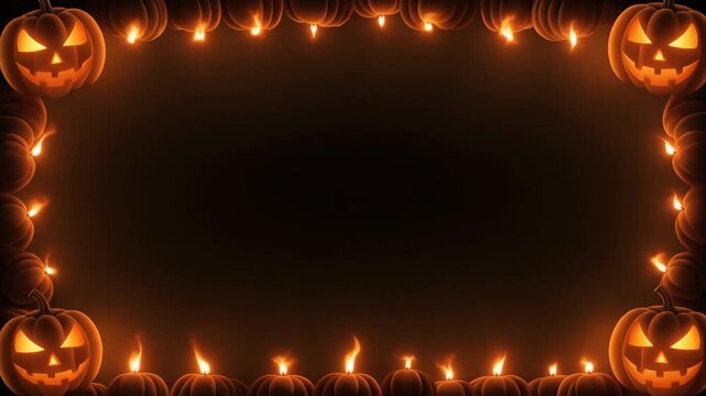 Halloween Jack-o-lantern Frame Glowing on Dark Background Spooky Festive Overlay