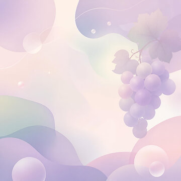 Soft pastel abstract background with purple grape cluster illustration 