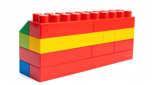 A colorful wall built from plastic interlocking building blocks