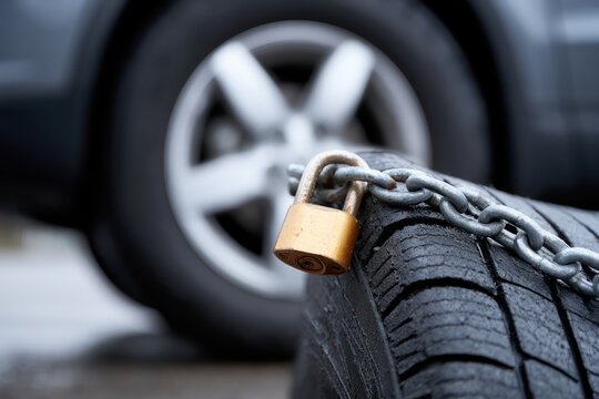 Car wheel locked with heavy security clamp