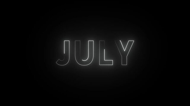 Abstract glowing July month text neon light effect animation. july month neon line text concept. January neon looping animation. in black background in full HD animation